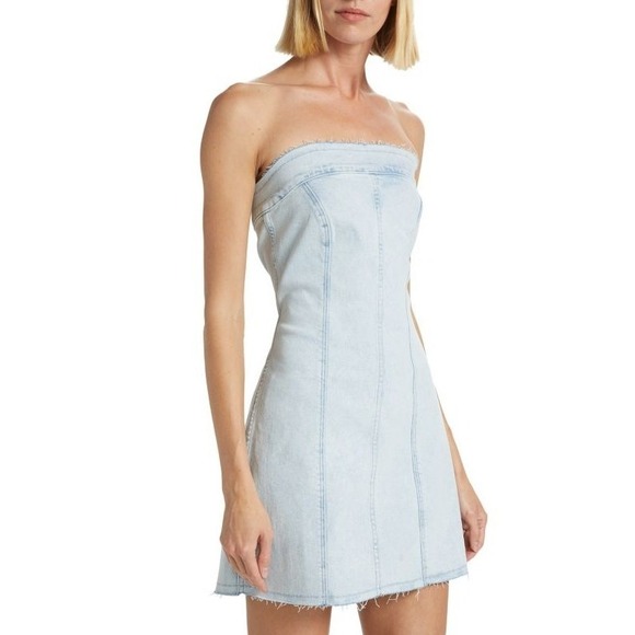 GOOD‎ AMERICAN Denim Tube Dress Size XL Strapless Mini Light Wash - Picture 10 of 12